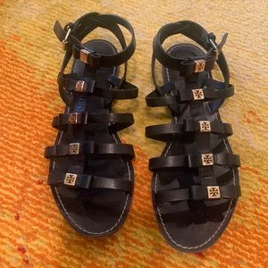 Tory Burch Black Gladiator Sandals with bows